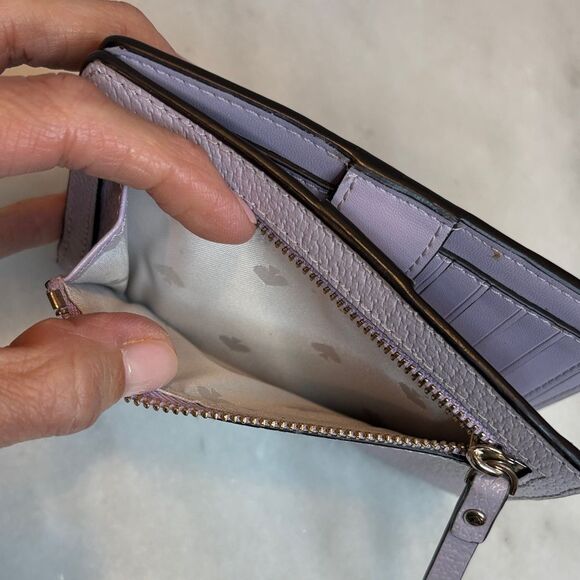 Kate Spade Wallet Leather Cross Grain Lavender Bifold Compact - Picture 11 of 15